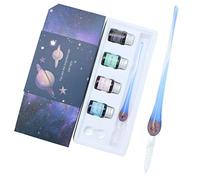 SIPLIV Juego de bolígrafos de inmersión de vidrio, bolígrafo de caligrafía 3d planet crystal, 6 piezas de regalo con 4 colores de tinta, 1 porta bolígrafo, 1 bolígrafo de vidrio - azul
