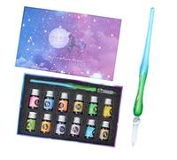 SIPLIV Juego de bolígrafos de inmersión de vidrio, bolígrafo de escritura de caligrafía de cristal, juego de regalo de 13 piezas con tinta de 12 colores, portalápices de vidrio - verde degradado