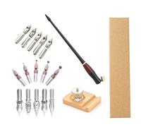 SIPLIV Juego de bolígrafos de madera para caligrafía inglesa, soporte oblicuo con soporte para bolígrafo de escritorio, recipiente para botella de tinta y kit de 15 puntas, color negro