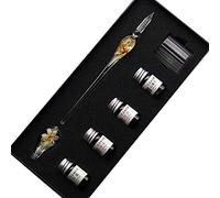 SIPLIV kit de pluma estilográfica de cristal de intarsia hecha a mano con firma de caligrafía pluma con tinta de 4 colores, portalápices, taza de limpieza, amarillo