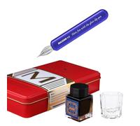 SIPLIV Majohn Juego de pluma de vidrio de cristal con pluma de inmersión vintage, pluma de caligrafía para firmas con botella de tinta y taza de limpieza, azul