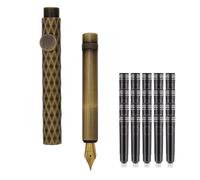 SIPLIV Pluma estilográfica de bronce de párrafo corto de bolsillo mini de viaje con 20 cartuchos de tinta negra - Rombo, punta fina de iridio (0,50 mm)