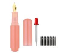 SIPLIV Wancai Mini pluma estilográfica de color caramelo de tamaño de bolsillo con cuentagotas de tamaño corto y 20 cartuchos de tinta negra, punta fina de iridio, rosa