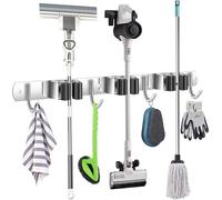 Sipobuy Soporte Para Trapeador De Pared De Acero Inoxidable Con Respaldo Autoadhesivo - Ideal Para Almacenamiento De Cepillos, Trapeadores Y Escobas - Incluye 3 Caballetes Y 4 Ganchos