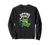 Sipping Peace Frog Tea Cozy Calm Gráfico estético Sudadera