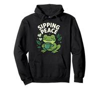 Sipping Peace Frog Tea Cozy Calm Gráfico estético Sudadera con Capucha