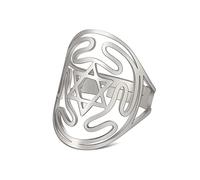 SIPURIS Anillo de pentagrama para hombres y mujeres pentáculo de estrella de David de seis puntas anillos abiertos ajustables de acero inoxidable hexagrama celta nudo triqueta cruz joyería