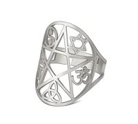 SIPURIS Anillo de pentagrama para hombres y mujeres, pentáculo, estrella de David, seis puntas, ajustable, abierto, acero inoxidable, hexagrama, nudo celta, triqueta, joyería de cruz, Acero