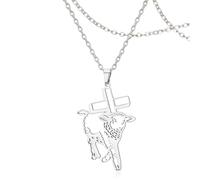 SIPURIS Collar bíblico con cordero de Dios para mujer y hombre, colgante de cruz, diseño de oveja y cruz, 1,09 x 1,59 pulgadas, acero inoxidable, sin piedras preciosas, 1.09*1.59in, Acero inoxidable