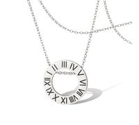 SIPURIS Collar con números romanos, delicado colgante personalizado grabado, joyería de boda, collar de tiempo para mujeres y hombres, 0.98*0.98 in, Acero inoxidable, No es una piedra preciosa