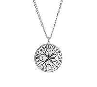SIPURIS Collar de brújula vikinga para hombre, diseño nórdico, escudo de Aegishjalmur con colgante de Vegvisir, runas, talismán, joyería pagana, regalos, Acero inoxidable, No es una piedra preciosa