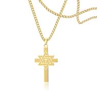 SIPURIS Collar de cruz de David para hombres y mujeres, colgante de cruz de hexagrama, joyería religiosa cristiana, 25*42 mm, Acero inoxidable, No es una piedra preciosa