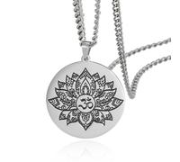 SIPURIS Collar de flor de loto para hombres y mujeres, símbolo de Om Ohm, colgante budista, de acero inoxidable, colgante de mandala, joyería espiritual, regalo