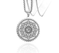 SIPURIS Collar de flor de loto para hombres y mujeres símbolo de Om Ohm colgante budista de acero inoxidable colgante de mandala joyería espiritual regalo