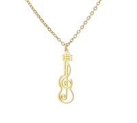 SIPURIS Collar de guitarra con nota musical, colgante de guitarra de clave de sol y bajo, acero inoxidable, collar de instrumento musical, joyería un regalo para los entusiastas de la música, 0.79