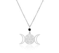 SIPURIS Collar de hécate con colgante de triple luna con rueda de Hécate, collar de acero inoxidable, símbolo de diosa de brujería, joyería mágica, regalos para hombres y mujeres, 1.5“*0.85"(38.2