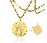SIPURIS Collar de la Estatua de la Libertad con colgante de estrella de doble cara Liberty New York, collar redondo para mujeres y hombres, talla única, Acero inoxidable, No es una piedra preciosa