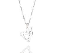 SIPURIS Collar de notas musicales de corazón de amor para mujer, acero inoxidable, clave de sol y bajo, colgante de nota musical, regalo para amantes de la música, One Size, Acero inoxidable, No es