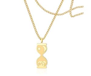 SIPURIS Collar de reloj de arena para mujer, con colgante de sol, luna y estrella, sistema solar, tema de tiempo, collar de joyería de regalo, 1.1*0.98in, Acero inoxidable, No es una piedra preciosa