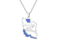 SIPURIS Collar unisex con colgante de mapa de Irán, diseño patriótico, de acero inoxidable, con temática de paz, con joyería de mapa, 0.87*1.06in, Acero inoxidable, No es una piedra preciosa