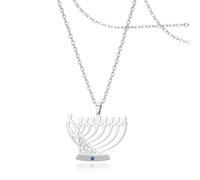 SIPURIS Hanukkah - Collar de menorá exquisita joyería de nueve velas, acero inoxidable, regalo religioso judío para hombres y mujeres, 1.58×1.22in, Acero inoxidable, No es una piedra preciosa