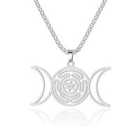 SIPURIS Hecate - Collar con colgante de diosa de triple luna, collar de acero inoxidable, símbolo de diosa de brujería, joyería pagana wiccana, regalos para hombres y mujeres