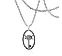 SIPURIS Hekate - Collar con colgante de diosa de la luna triple, diseño de la rueda de la hecate, amuleto de Wicca mágica, joya para hombres y mujeres, 1.5*0.95in, Acero inoxidable, No es una piedra