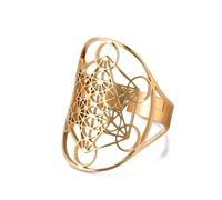 SIPURIS Metatron - Anillo de cubo para hombres y mujeres, anillo mágico de arcángel ajustable, anillo de acero inoxidable, anillo de sello de geometría sagrada, protección hexagonal, anillo de