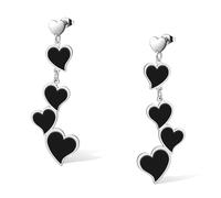 SIPURIS Pendientes de corazón negro para mujer, estilo punk rock, largos, con forma de corazón, de moda, para boda, cumpleaños, joyería, Talla única, Acero inoxidable, Sin piedra preciosa