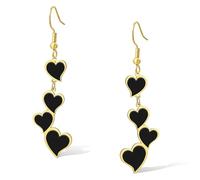SIPURIS Pendientes de corazón negro para mujer, estilo punk rock, largos, con forma de corazón, de moda, para boda, cumpleaños, joyería, Talla única, Acero inoxidable, Sin piedra preciosa