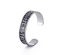 SIPURIS Pulsera de runa vikinga para hombres y mujeres, vikingo, nórdico, anciano, Futhark 24 runas, brazalete de acero inoxidable, amuleto pagano, talismán, joyería nórdica, 6.3 inches, Acero