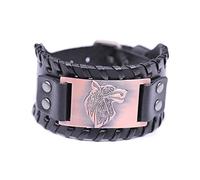 SIPURIS Pulsera vikinga de lobo Fenrir para hombre, amuleto escandinavo nórdico, pulsera ancha de cuero, brazalete celta, wicca, pagano, regalo de joyería, Acero inoxidable, No es una piedra preciosa