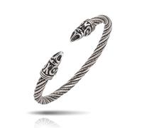 SIPURIS Pulsera vikinga para hombre, diseño de cabeza de cuervo, nórdico, vikingo, con apertura ajustable, de acero inoxidable, trenzado, brazalete de cable trenzado, joyería pagana Wicca, Acero
