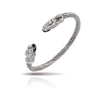 SIPURIS Pulsera vikinga para hombre, doble dragón, serpiente, nórdico, vikingo, anillo de brazo, ajustable, brazalete abierto de acero inoxidable, brazalete trenzado trenzado, joyería pagana wicca,