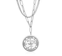 SIPURIS Sello del Arcángel Saday Athanatos Sabaoth Collar Antiguo Rey San 7º Arcángel Colgante Collar Medallón Talismán Protección Amuleto Joyas para Hombre Mujer (Layered-S)