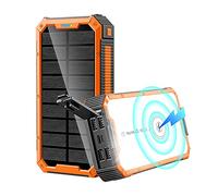 Siqi Power Bank 36800Mah-5V / 3A Carga rápida Wireless Power Banks Cargador portátil Solar [4 Salidas y 3 entradas] con linternas LED Paquete de batería Externa-Black Orange