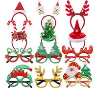 SIQUK 12 Piezas Diadema de Navidad Marcos de Gafas Navidad Set, Diadema Navideña Monturas de Gafas Navideñas para Decoración de Fiesta Navidad