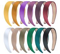 SIQUK 12 Piezas Diadema de Satén 3cm Cintas de Satén Diademas de Pelo Anchas Lisas Diademas para Mujer y Niña, 12 Colores