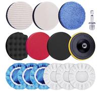 SIQUK 14 Piezas Esponja de Pulido Coche Almohadillas de Pulido de Espuma Lana para Pulir con Adaptador de Taladro M10 para Coche Encerado Lijado, 80mm