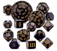 SIQUK 15 Piezas Dados Poliédricos D3-D100 para DND RPG, Negro y Amarillo