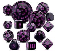 SIQUK 15 Piezas Dados Poliédricos D3-D100 para DND RPG, Negro y Morado