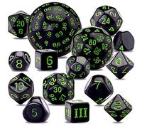 SIQUK 15 Piezas Dados Poliédricos D3-D100 para DND RPG, Negro y Verde