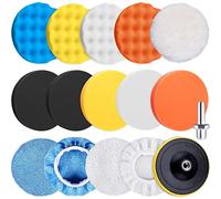 SIQUK 16 Piezas Esponja Pulir Coche Esponjas de Pulido Taladro Almohadillas de Pulido con Taladro Adaptador para Coche Encerado Lijado, 150mm