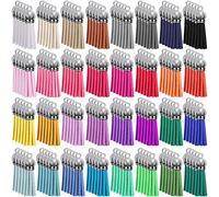 SIQUK 160 Piezas Colgantes de Borlas de Cuero Borlas de Ante Accesorios para Llavero y Bricolaje Decoración 32 Colores (Gorra de plata)