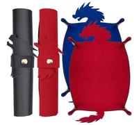 SIQUK 2 Piezas Bandeja de Dados Dragon Tablero de Dado Plegable Tapete para Dados Cuero PU Dice Tray para DND RPG (Azul, Rojo)
