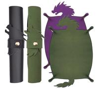SIQUK 2 Piezas Bandeja de Dados Dragon Tablero de Dado Plegable Tapete para Dados Cuero PU Dice Tray para DND RPG (Verde Oscuro, Violeta)