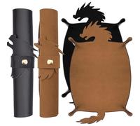 SIQUK 2 Piezas Bandeja de Dados Dragon Tablero de Dado Plegable Tapete para Dados Cuero PU Dice Tray para DND RPG (Camel, Negro)