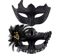 SIQUK 2 Piezas Máscara Mascarada Parejas Veneciana Media Cara para Hombre y Mujer - Halloween Carnaval, Negro