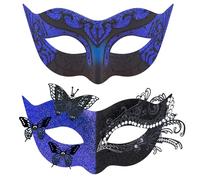 SIQUK 2 Piezas Máscara Veneciana para Mujer y Hombre - Mascarada Media Cara para Parejas - Halloween y Carnaval