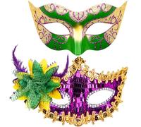 SIQUK 2 Piezas Máscara Veneciana para Parejas - Mascarada Media Cara para Mujer y Hombre - Halloween y Carnaval